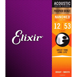 Elixir Strings 16052 Nanoweb Phosphor Bronze Acoustic Guitar Strings - .012-.053 Light