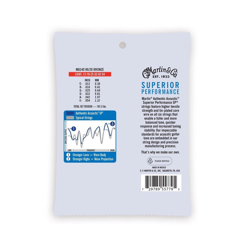 Martin Authentic Acoustic Superior Performance 80/20 Bronze Guitar Strings