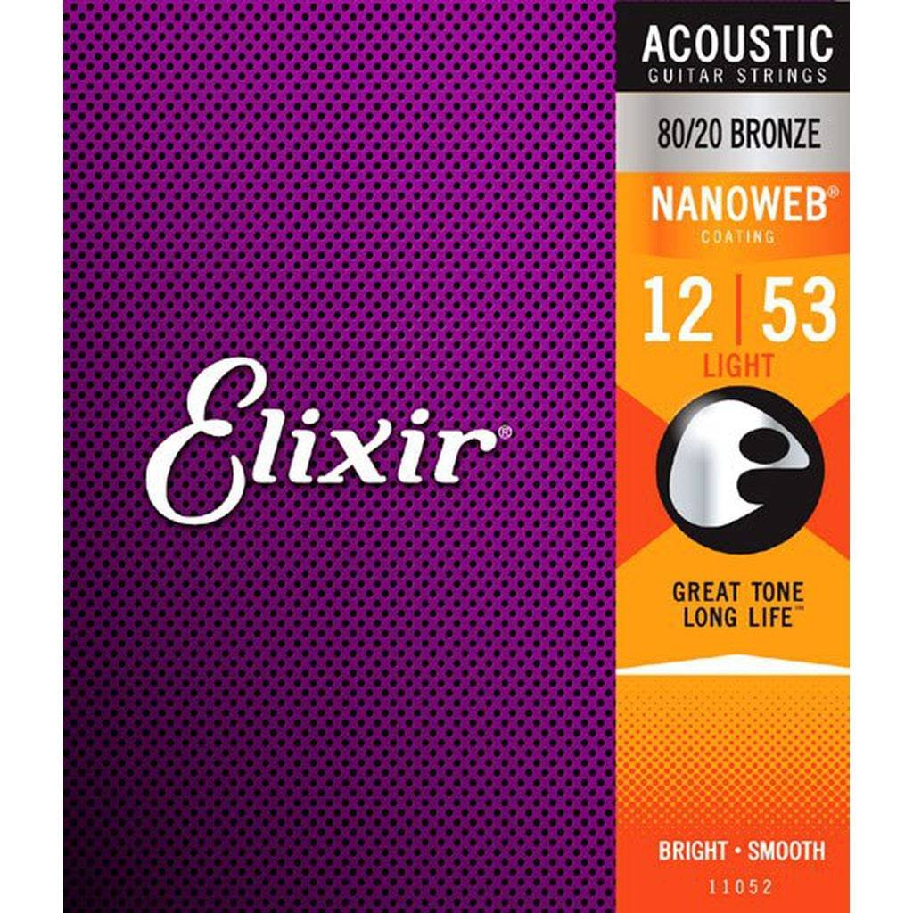 Elixir Strings 11052 Nanoweb 80/20 Acoustic Guitar Strings - .012-.053 Light