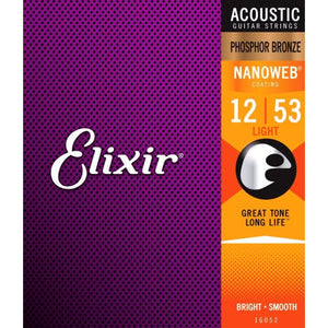 Elixir Strings 16052 Nanoweb Phosphor Bronze Acoustic Guitar Strings - .012-.053 Light