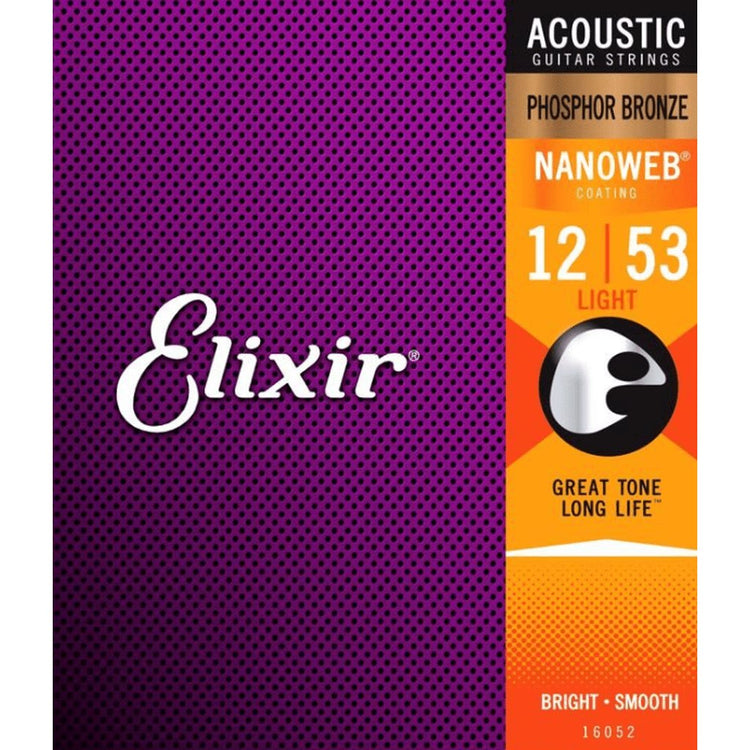 Elixir Strings 16052 Nanoweb Phosphor Bronze Acoustic Guitar Strings - .012-.053 Light